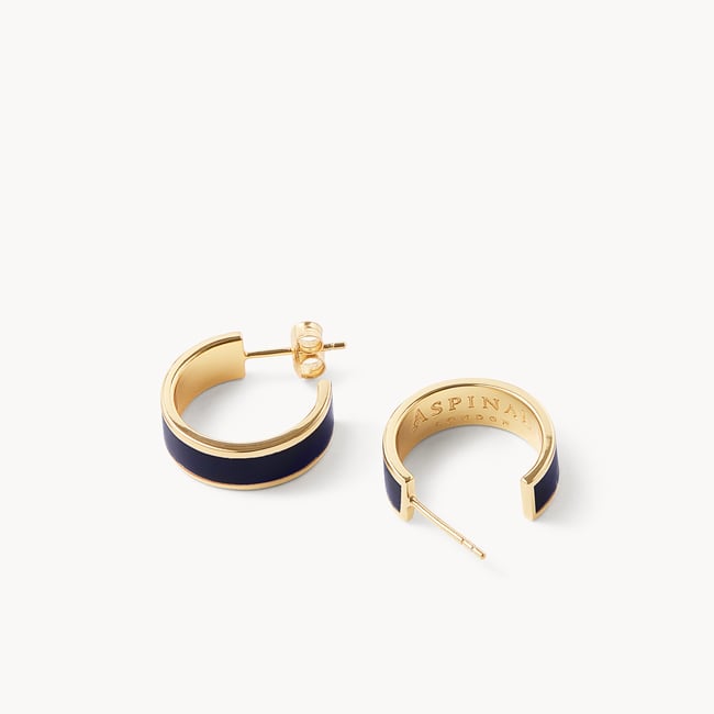 Enamel Hoop Earrings Navy Enamel & 18ct Gold Plated