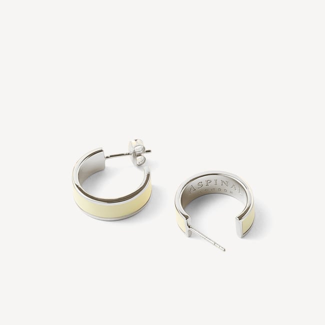 Enamel Hoop Earrings Ivory Enamel & Palladium Silver Plated
