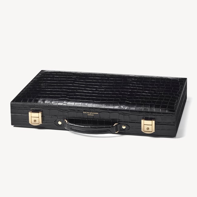 17-inch Backgammon Set Deep Shine Black Croc
