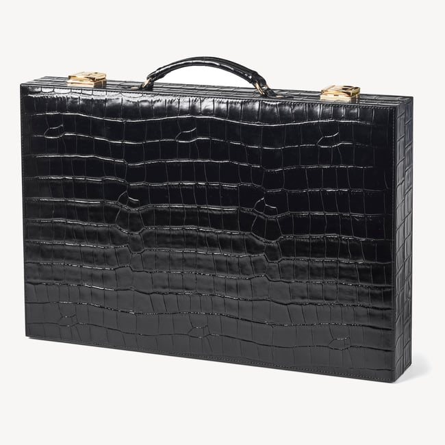 17-inch Backgammon Set Deep Shine Black Croc