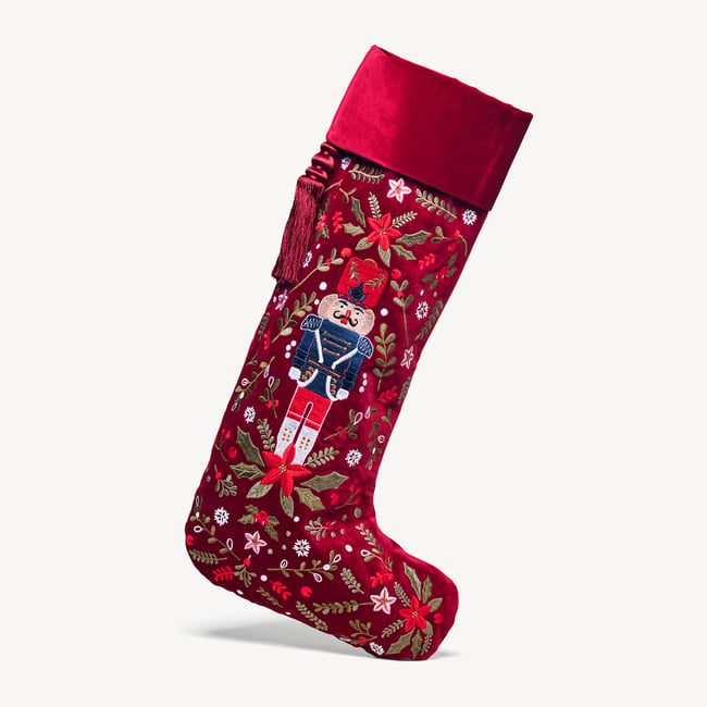 Luxury Personalised Christmas Stocking Nutcracker Soldier Embroidery on Red Velvet