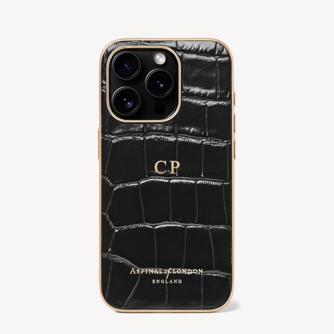 iPhone 15 Pro Case Deep Shine Black Croc