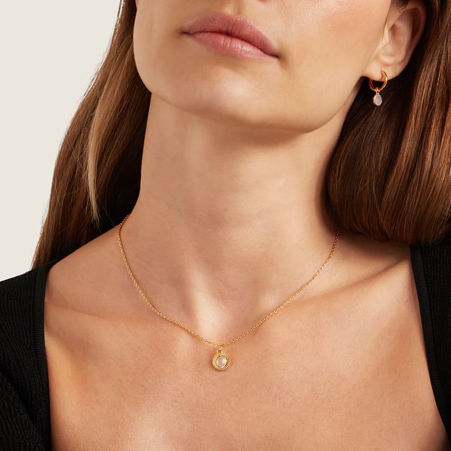 Gemstone Pendant Necklace Rainbow Moonstone & 18ct Gold Vermeil