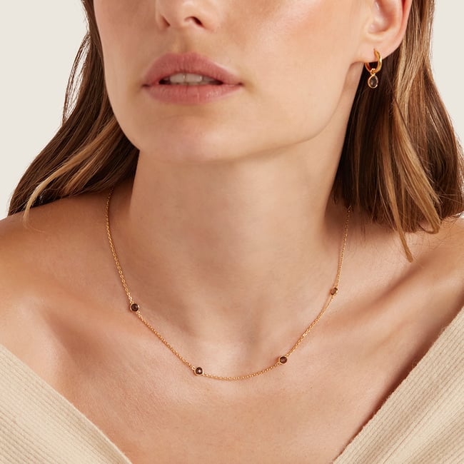 Gemstone Necklace Smoky Quartz & 18ct Gold Vermeil