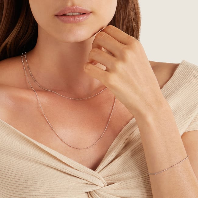 16-inch Beaded Necklace Sterling Silver 925