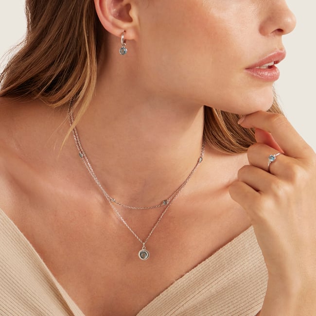 Gemstone Necklace Swiss Blue Topaz & Sterling Silver 925