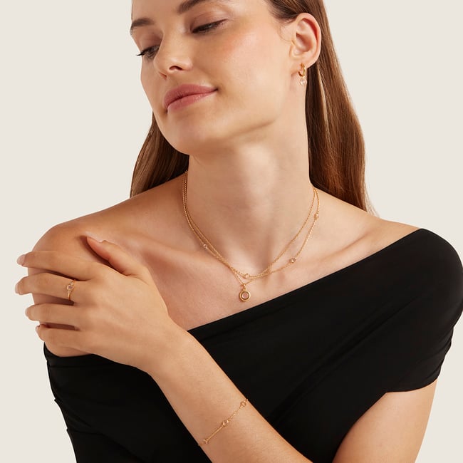 Gemstone Necklace Rose Quartz & 18ct Gold Vermeil