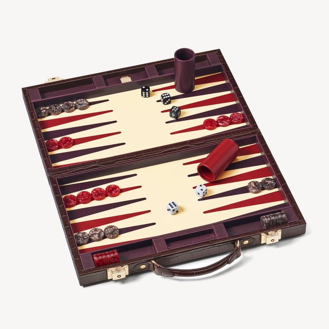 15-inch Backgammon Set Deep Shine Amazon Brown Croc