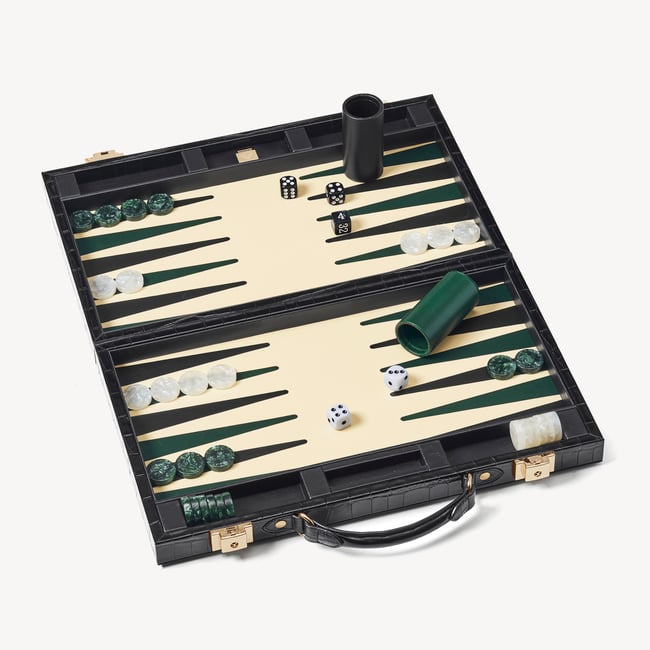 15-inch Backgammon Set Deep Shine Black Croc