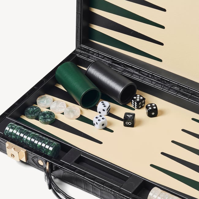 15-inch Backgammon Set Deep Shine Black Croc