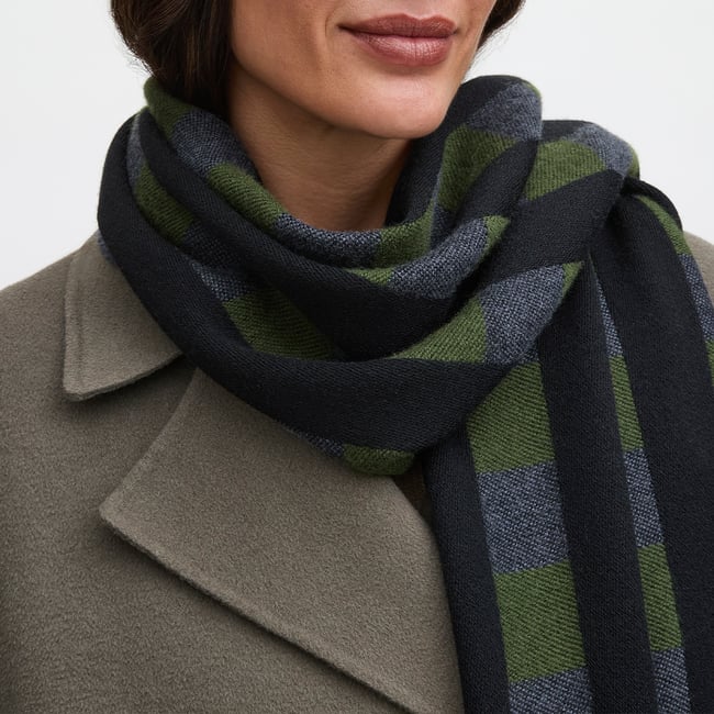 Exploded Check Wool Scarf Racing Green, Black & Grey Pure Wool