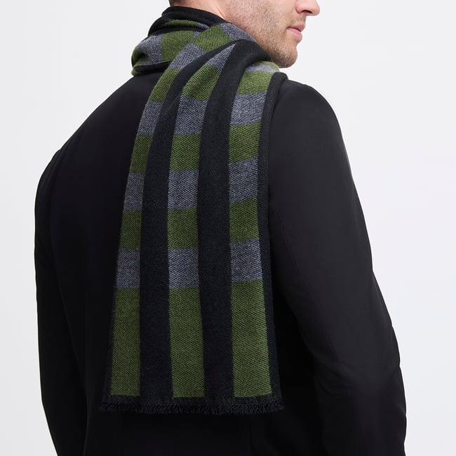 Exploded Check Wool Scarf Racing Green, Black & Grey Pure Wool