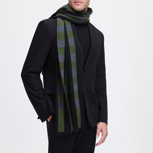 Exploded Check Wool Scarf Racing Green, Black & Grey Pure Wool