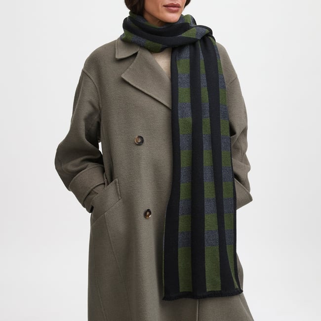 Exploded Check Wool Scarf Racing Green, Black & Grey Pure Wool