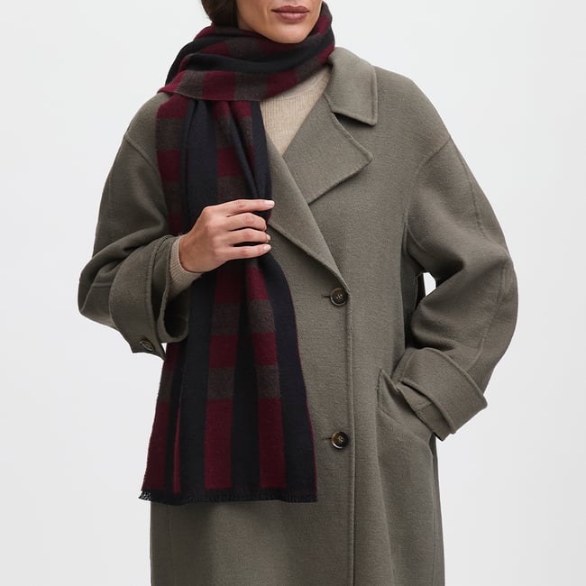 Exploded Check Wool Scarf Merlot, Black & Chocolate Pure Wool