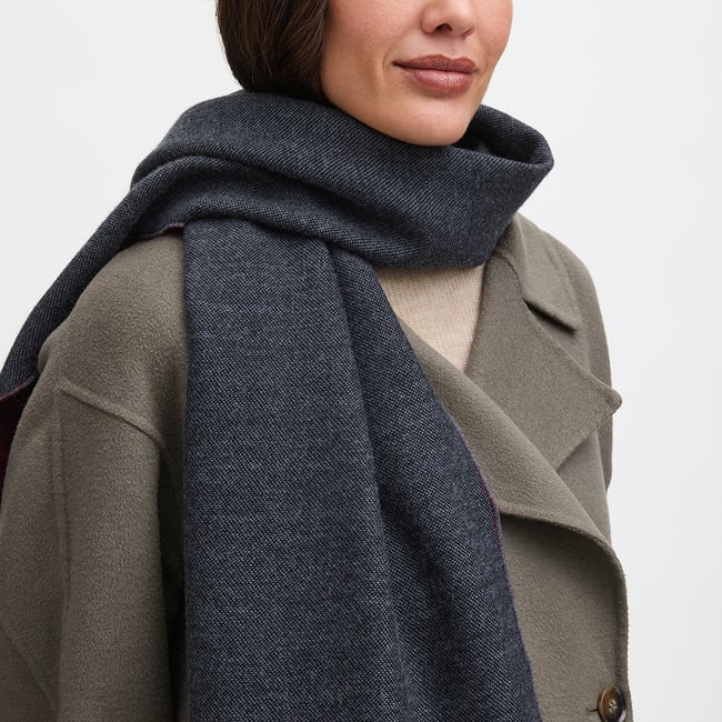 Reversible Merino Wool Scarf Navy & Grey