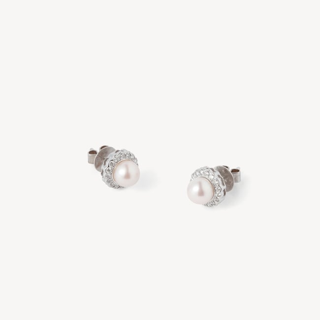 Classic Diamond & Pearl Cluster Earrings 0.35ct Diamond