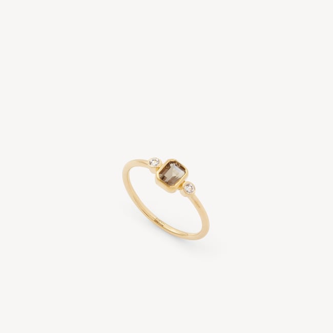 Gemstone Ring Smoky Quartz & 18ct Gold Vermeil