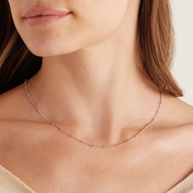 16-inch Beaded Necklace Sterling Silver 925