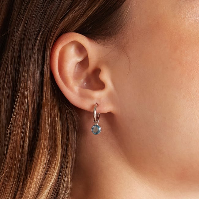 Gemstone Huggie Earrings Swiss Blue Topaz & Sterling Silver 925
