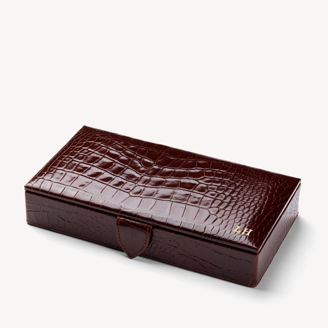 Men's Cufflink Box Deep Shine Amazon Brown Croc