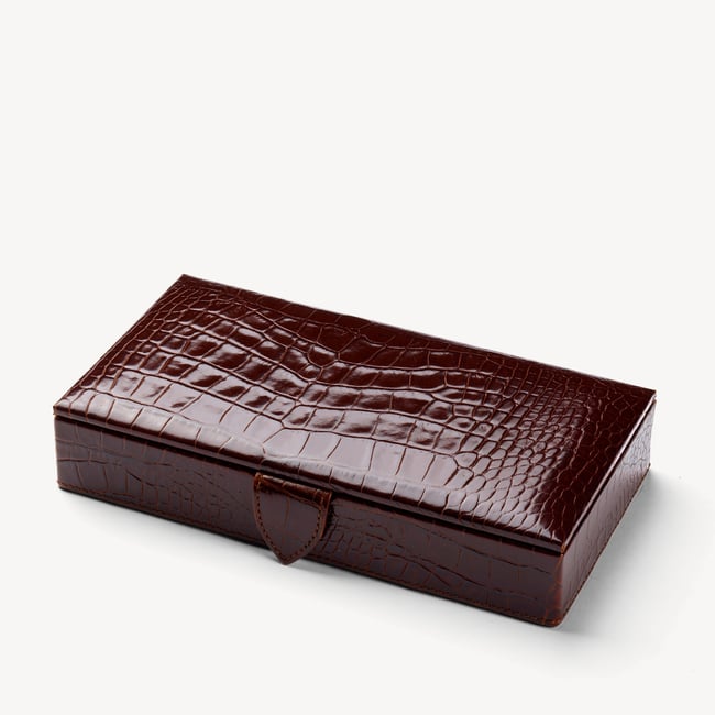 Men's Cufflink Box Deep Shine Amazon Brown Croc