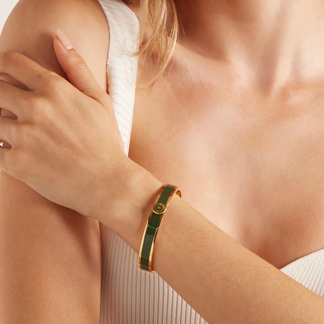 Enamel Earrings & Bangle Set Racing Green Enamel & 18ct Gold Plated