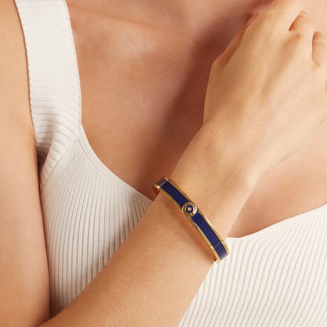 Enamel Earrings & Bangle Set Navy Enamel & 18ct Gold Plated