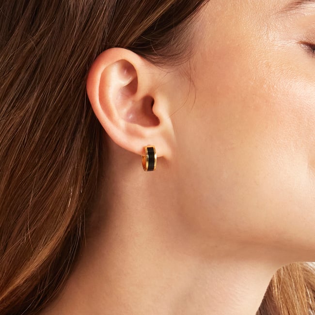 Enamel Earrings & Bangle Set Black Enamel & 18ct Gold Plated