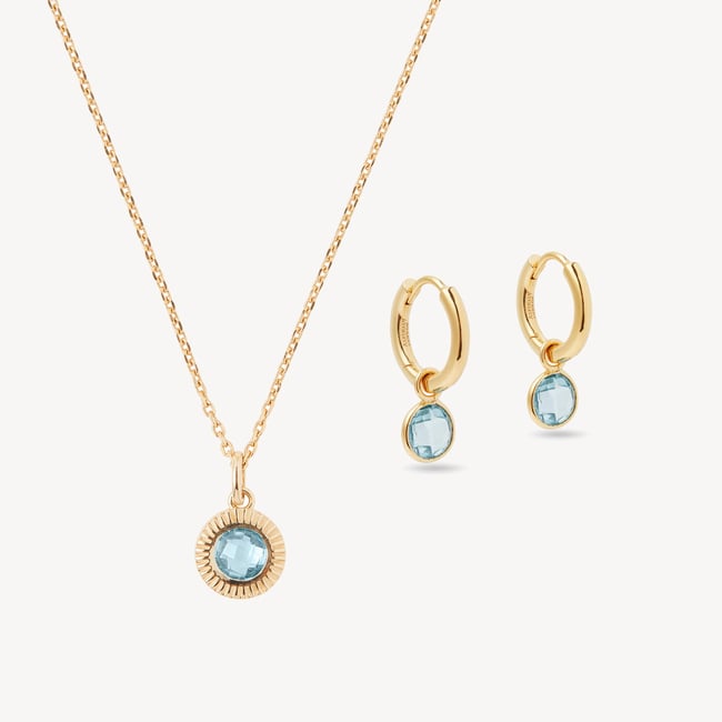 Gemstone Pendant Necklace & Earrings Set Swiss Blue Topaz & 18ct Gold Vermeil