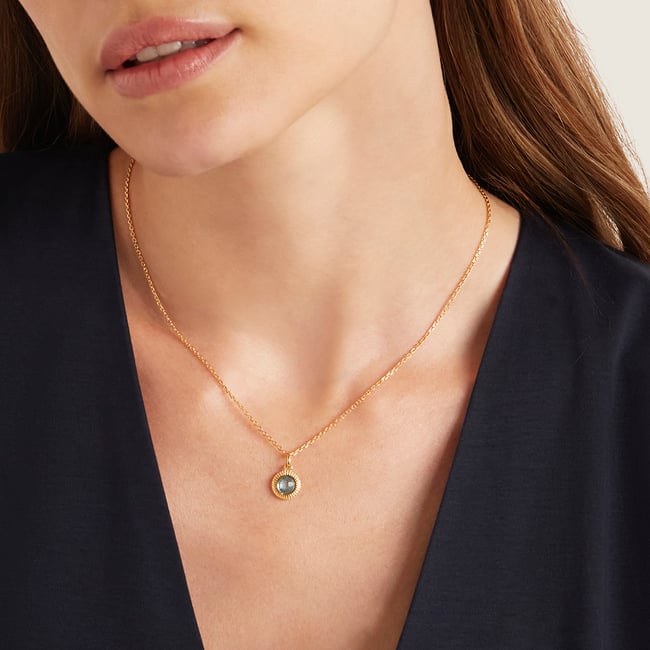 Gemstone Pendant Necklace & Earrings Set Swiss Blue Topaz & 18ct Gold Vermeil