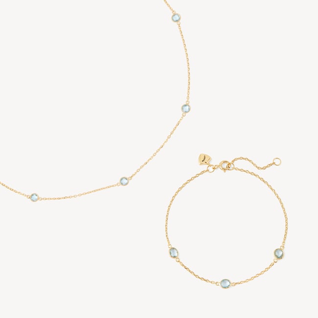 Gemstone Necklace & Bracelet Set Swiss Blue Topaz & 18ct Gold Vermeil