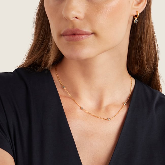 Gemstone Necklace & Bracelet Set Swiss Blue Topaz & 18ct Gold Vermeil