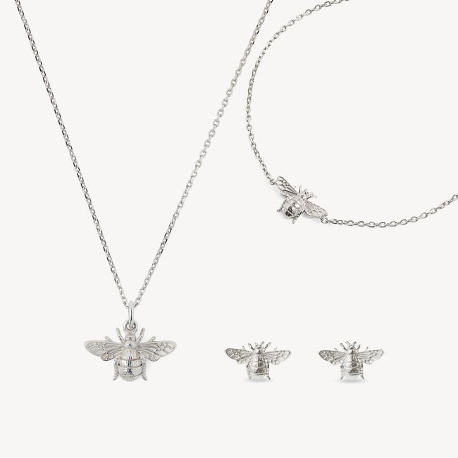 Bee Necklace, Bracelet & Earrings Set Sterling Silver 925