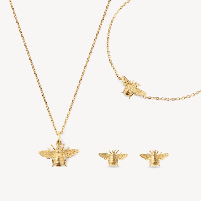 Bee Necklace, Bracelet & Earrings Set 18ct Gold Vermeil