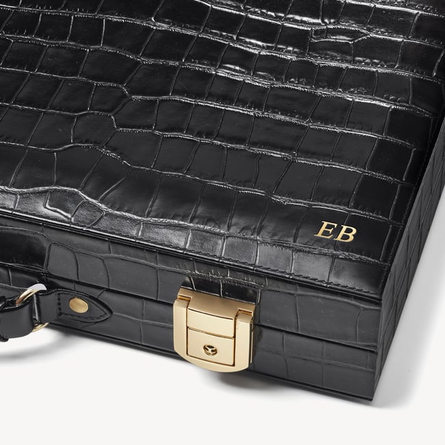 17-inch Backgammon Set Deep Shine Black Croc