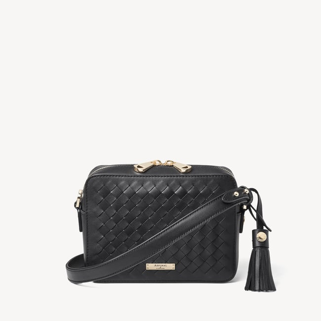 Camera Crossbody Black Woven Leather