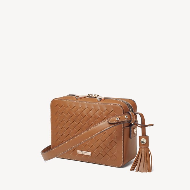 Camera Crossbody Tan Woven Leather