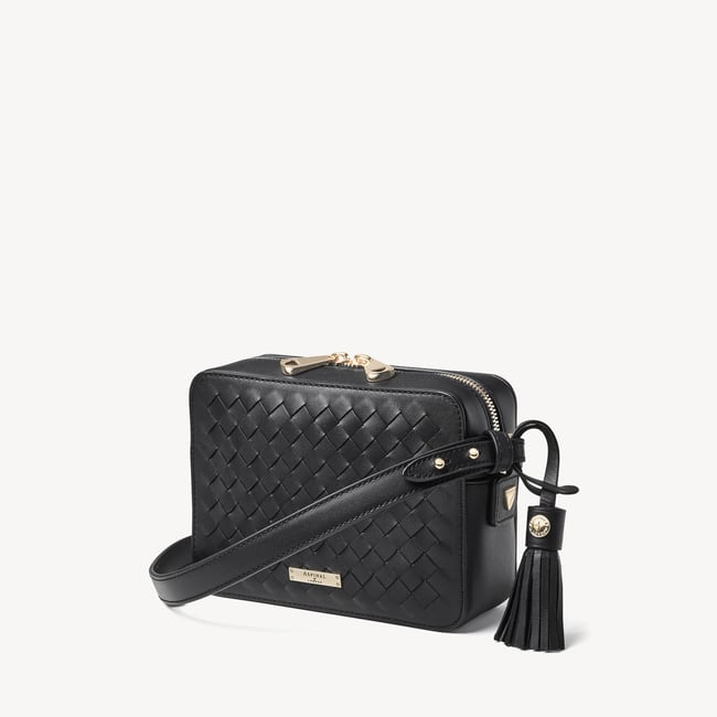 Camera Crossbody Black Woven Leather