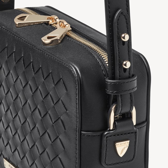 Camera Crossbody Black Woven Leather