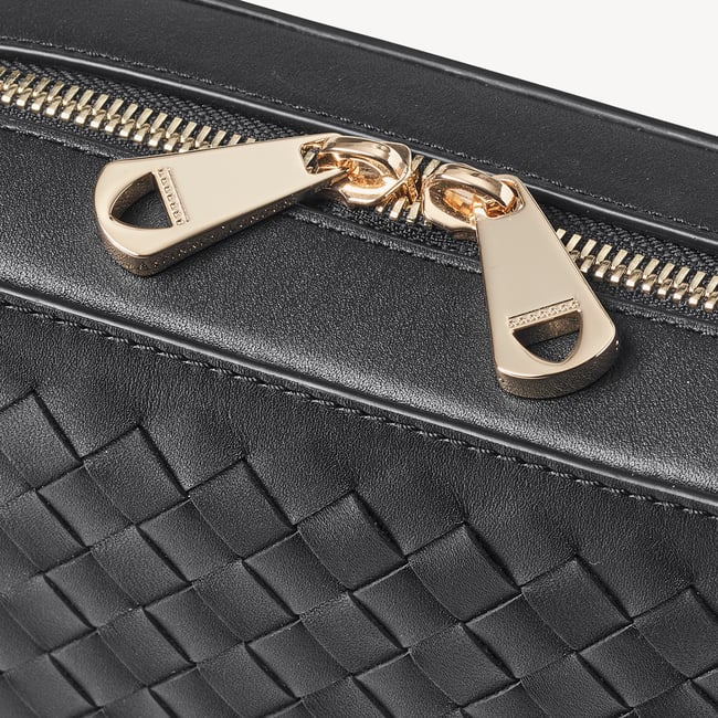 Camera Crossbody Black Woven Leather