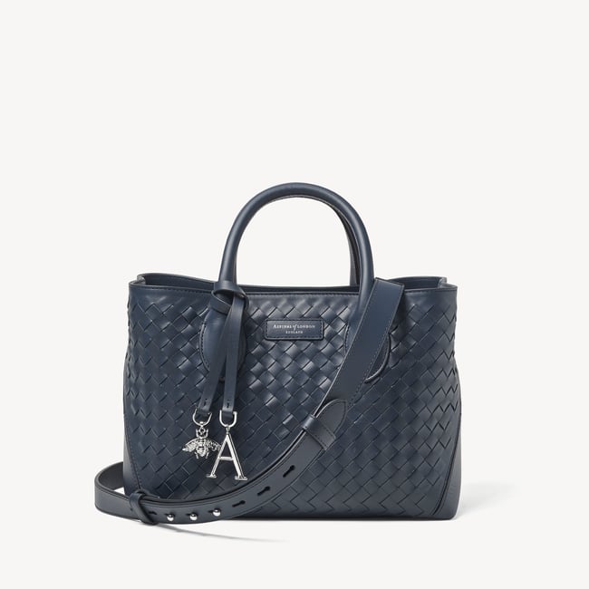 Midi London Tote French Navy Woven Leather