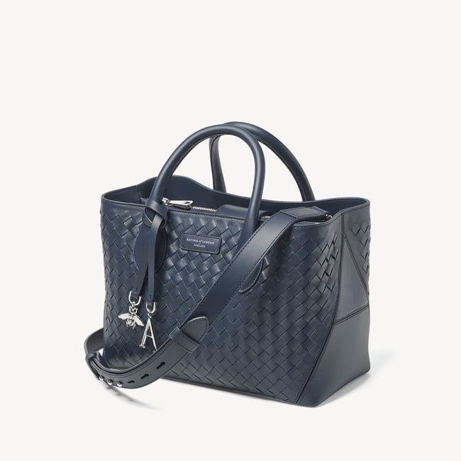 Midi London Tote French Navy Woven Leather