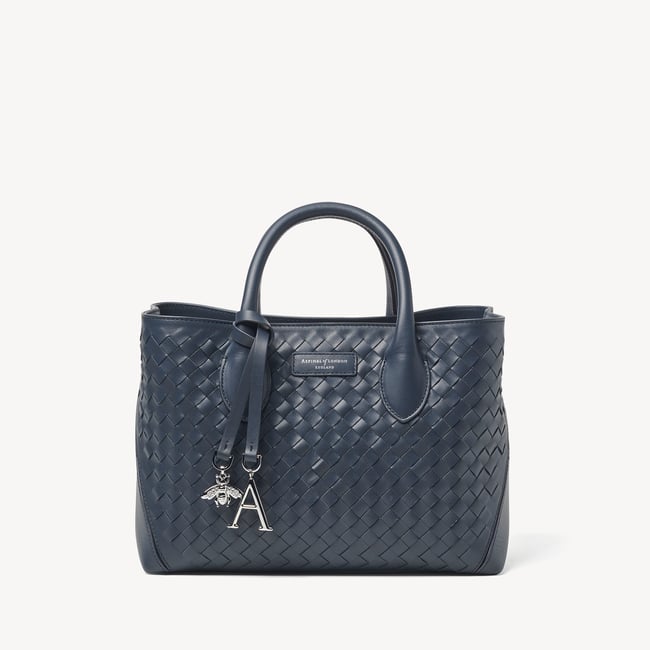 Midi London Tote French Navy Woven Leather