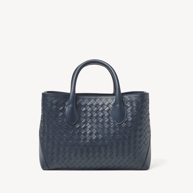 Midi London Tote French Navy Woven Leather