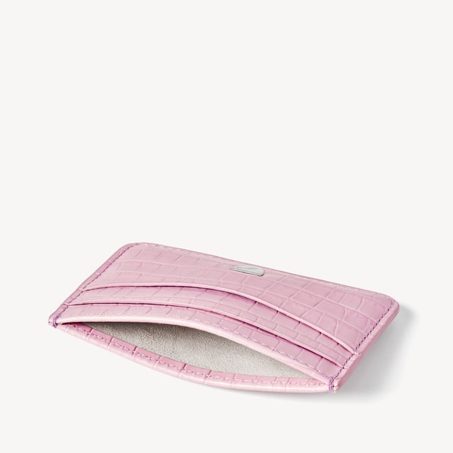 Slim Credit Card Holder Deep Shine Powder Lilac Small Croc