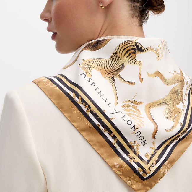 Savannah Silk Scarf Ivory & Gold Pure Silk