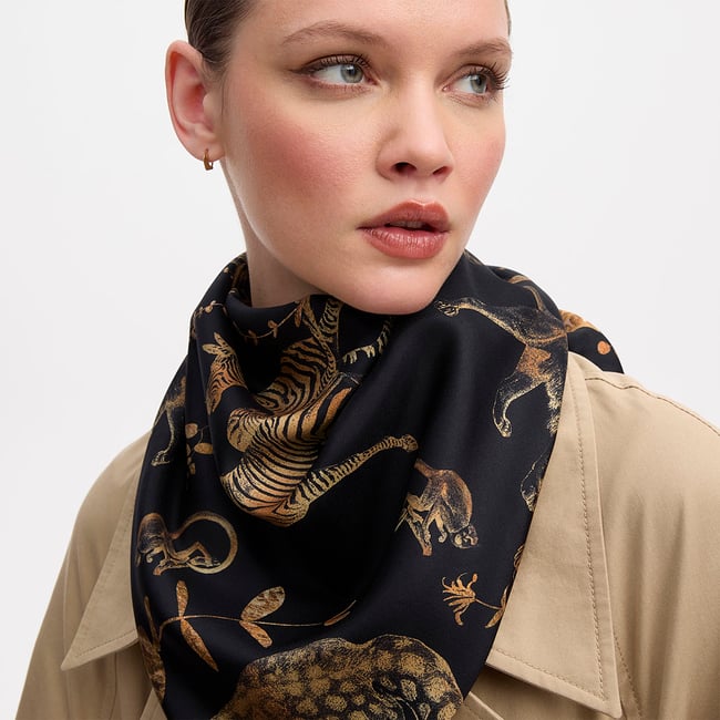 Savannah Silk Scarf Black & Gold Pure Silk
