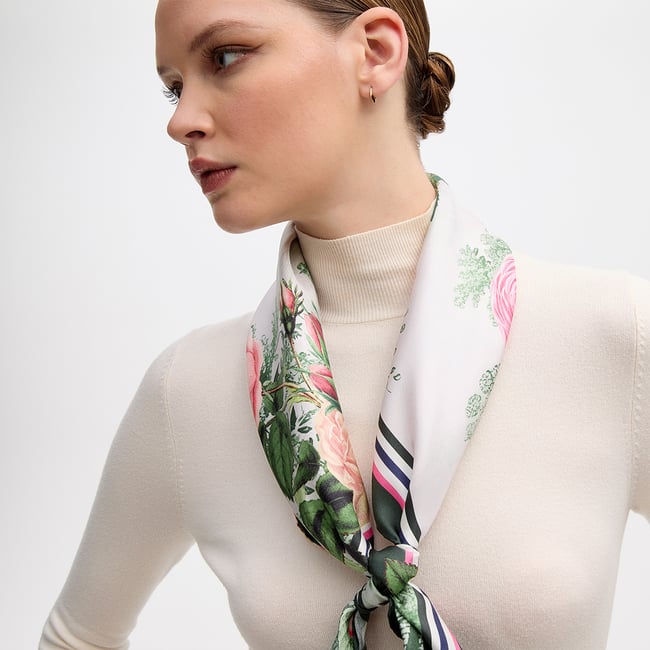 Roses of the Orient Silk Scarf Pink & Green Pure Silk