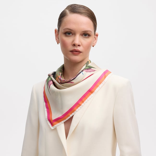 Tropical Garden Silk Scarf Ivory Pure Silk